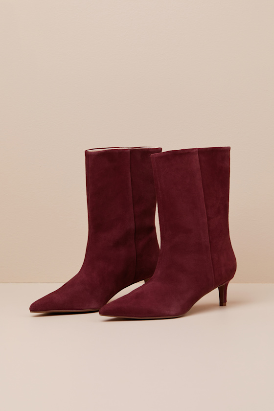 SEYCHELLES GAME CHANGER MAHOGANY SUEDE LEATHER POINTED-TOE MID-CALF BOOTS 