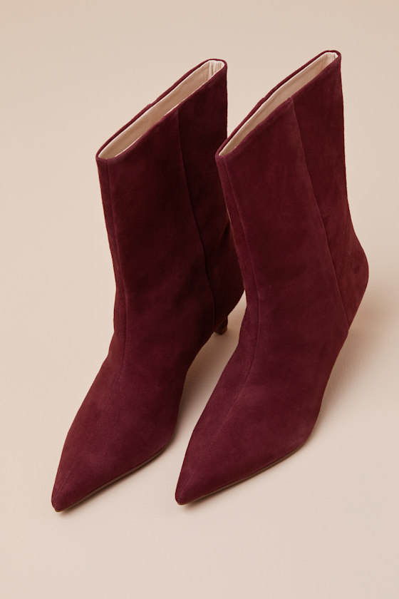 SEYCHELLES GAME CHANGER MAHOGANY SUEDE LEATHER POINTED-TOE MID-CALF BOOTS 