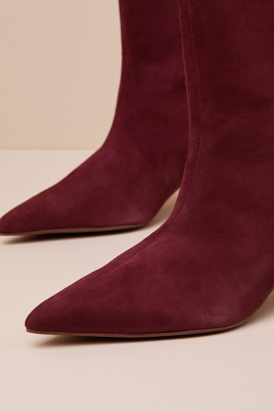 SEYCHELLES GAME CHANGER MAHOGANY SUEDE LEATHER POINTED-TOE MID-CALF BOOTS 