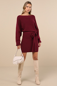 Modern Comfort Plum Purple Dolman Sleeve Mini Sweater Dress 1