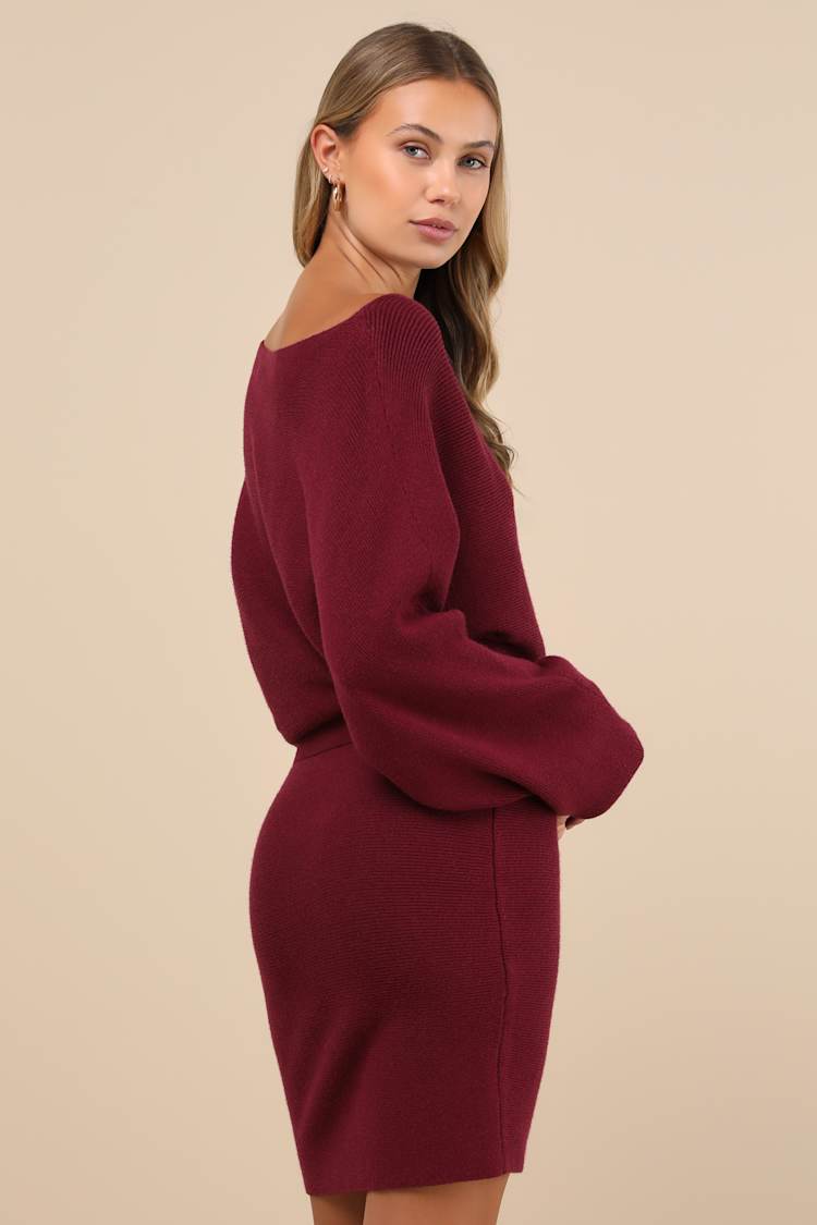 Modern Comfort Plum Purple Dolman Sleeve Mini Sweater Dress