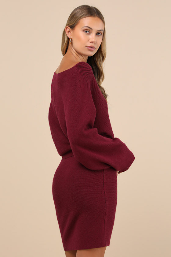 Modern Comfort Plum Purple Dolman Sleeve Mini Sweater Dress 2