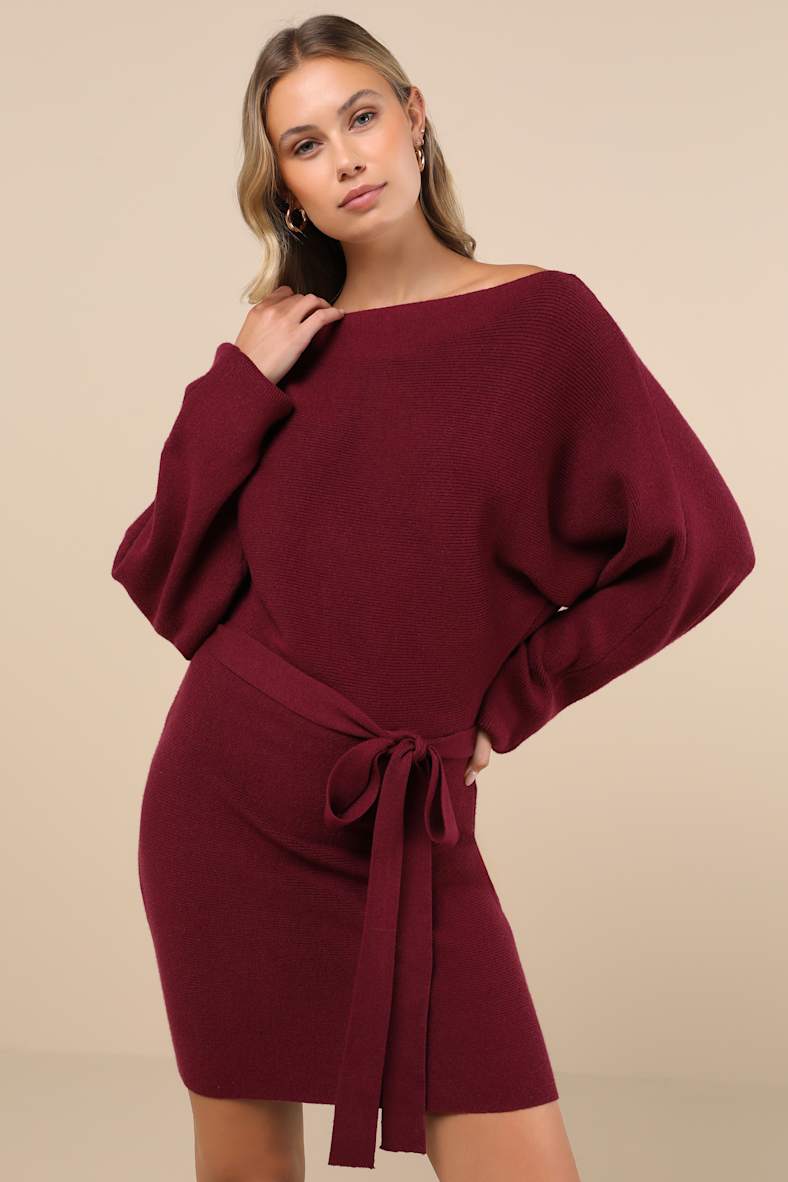 Modern Comfort Plum Purple Dolman Sleeve Mini Sweater Dress
