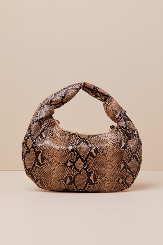 Laisha Brown Snake Print Knotted Shoulder Bag 1