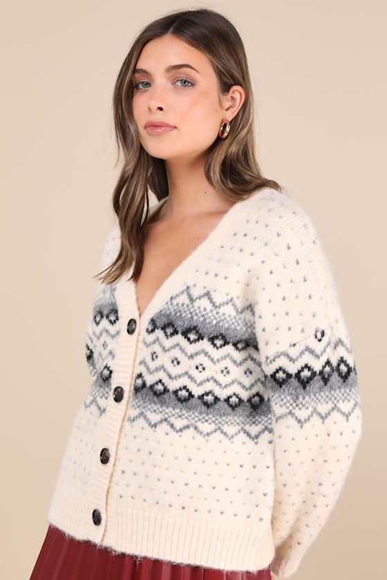 Wintry Cuddles Ivory Oversized Fair Isle Cardigan 3