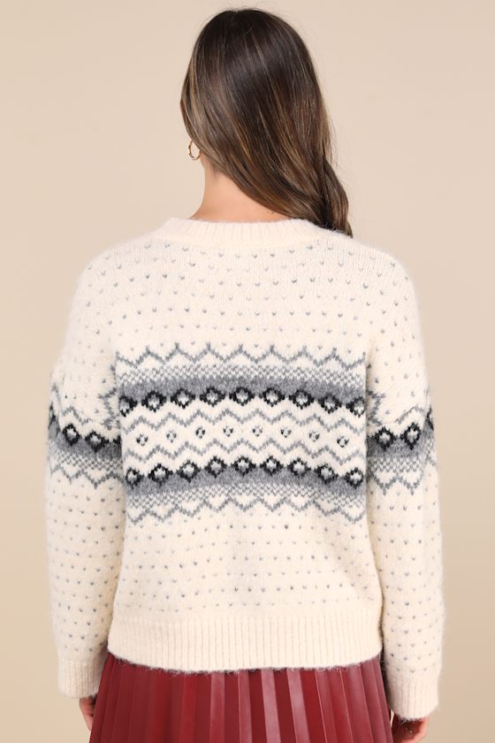 Lulus Wintry Cuddles Ivory Oversized Fair Isle Cardigan In Ivory