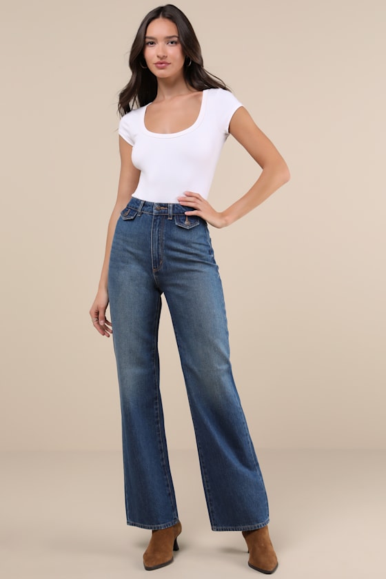 Rolla's Heidi Relaxed Straight - Dark Wash Jeans - Straight Jeans