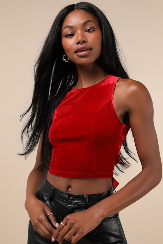 Let's Tie It Red Velvet Tie-Back Cropped Tank Top 3