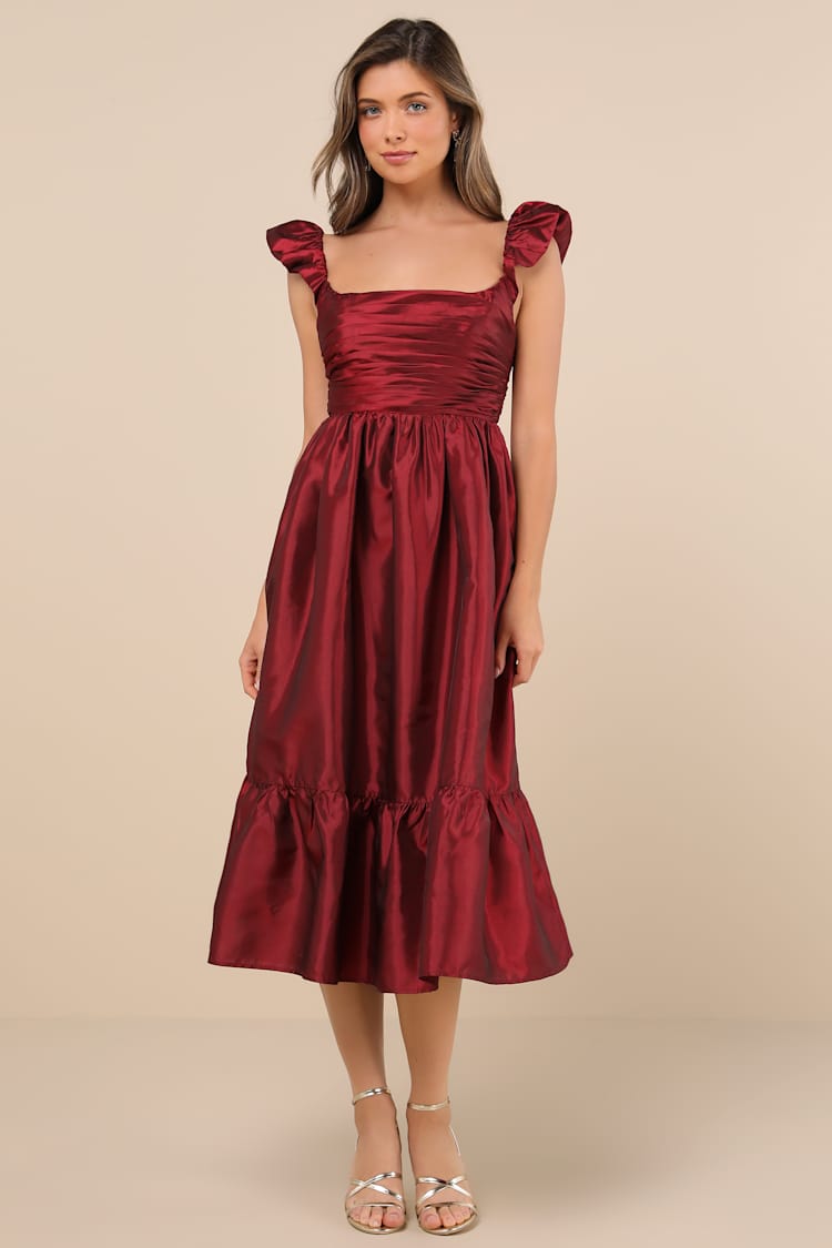 green emerald velvet dress Red Off The Shoulder Midi Dress main image 0