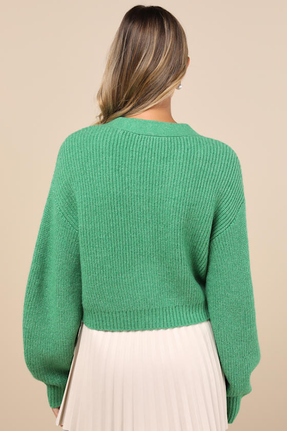 Lulus Brilliant Cutie Green Bow Button-front Cropped Cardigan In Green