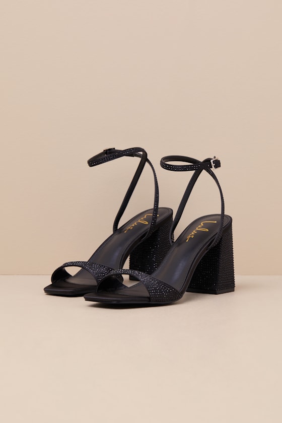 Callerie Black Rhinestone Ankle Strap High Heel Sandals 3