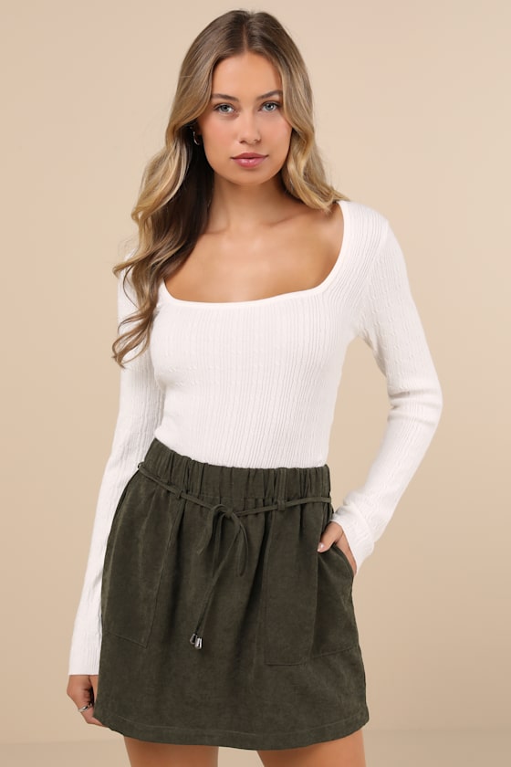 Convincing Charm Dark Olive Green Suede Mini Skirt 3