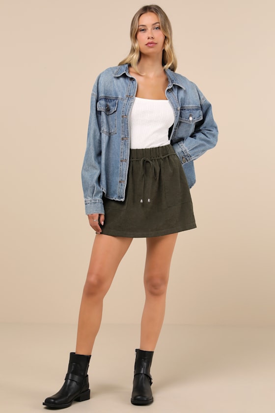 Lulus Convincing Charm Dark Olive Green Suede Mini Skirt In Olive Green