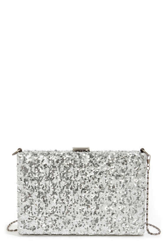 silver sequin clutch