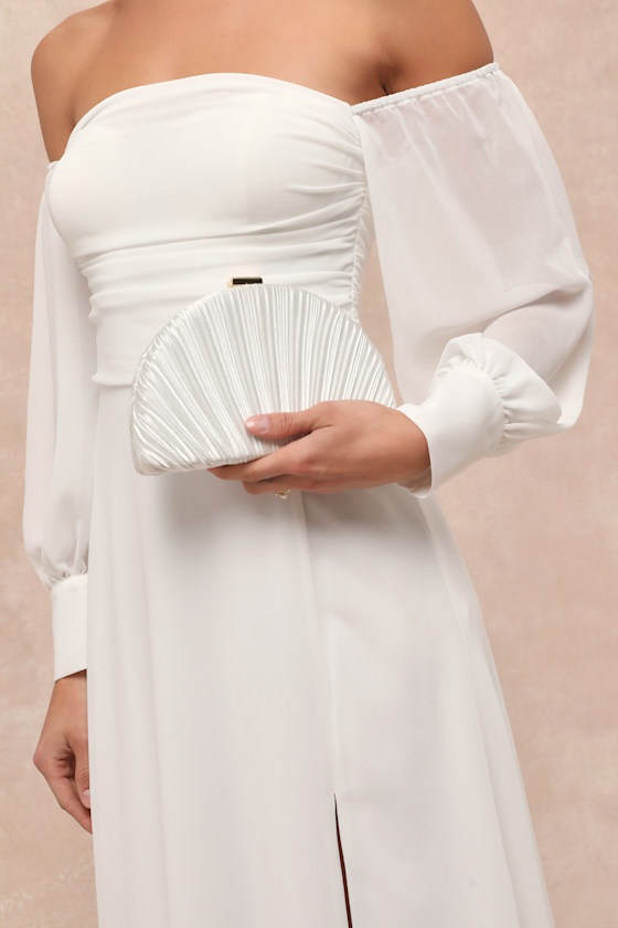 Pleat Perfection White Satin Pleated Hard Clutch 1