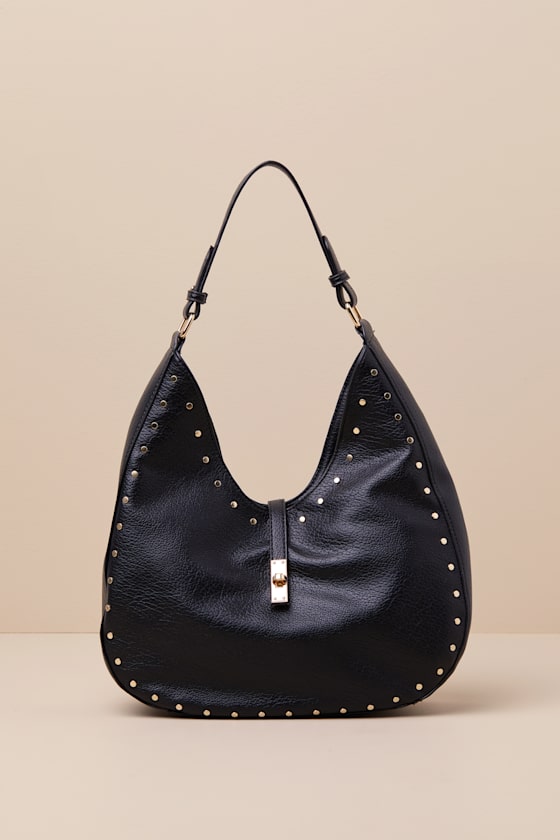 Malinna Black Studded Slouchy Tote 2