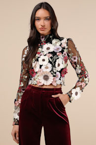 Fantastic Charisma Black 3D Floral Lace-Up Top 3