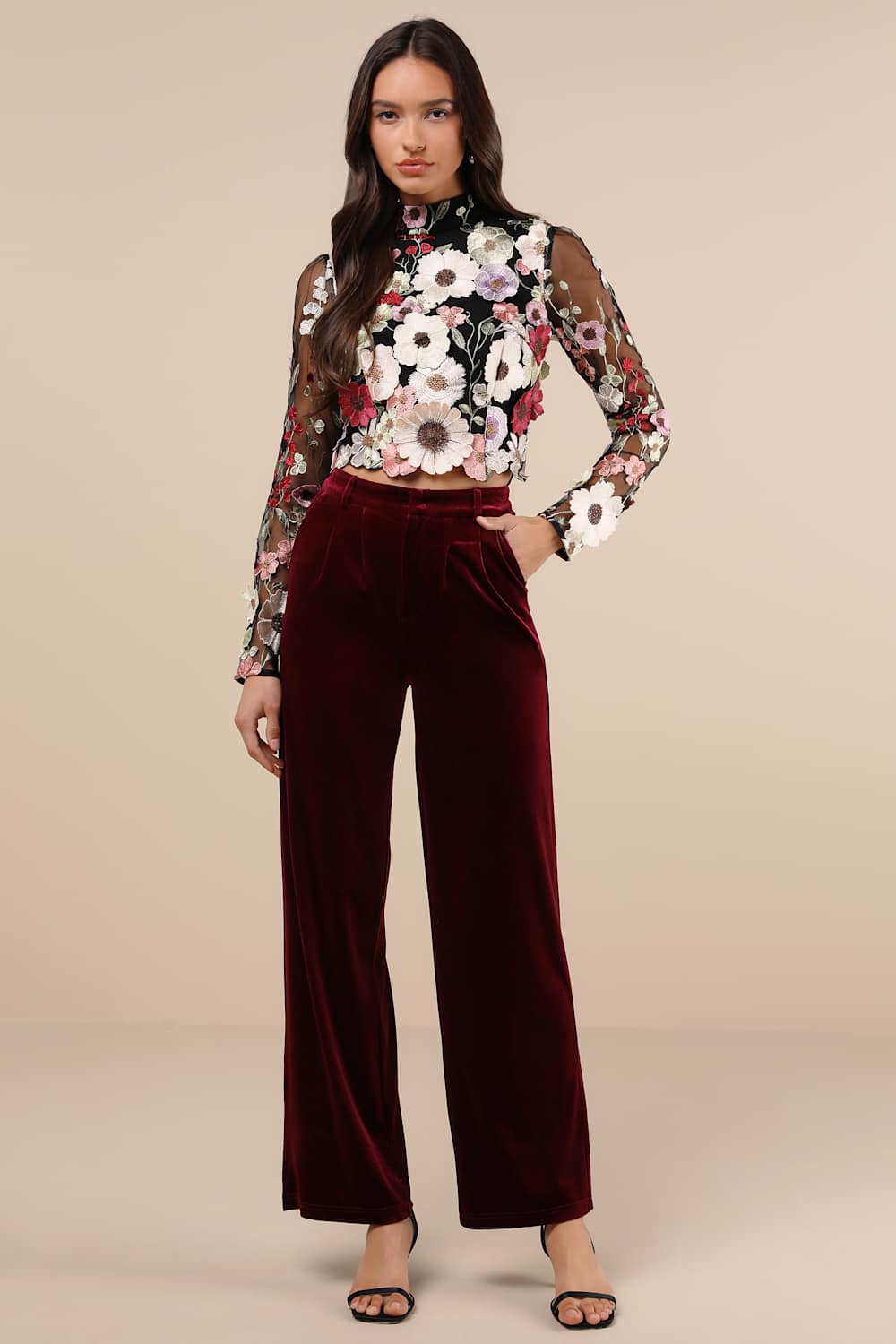 Fantastic Charisma Black 3D Floral Lace-Up Top