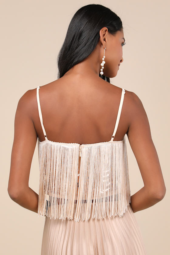 Get in the Groove Champagne Sequin Fringe Crop Top 1