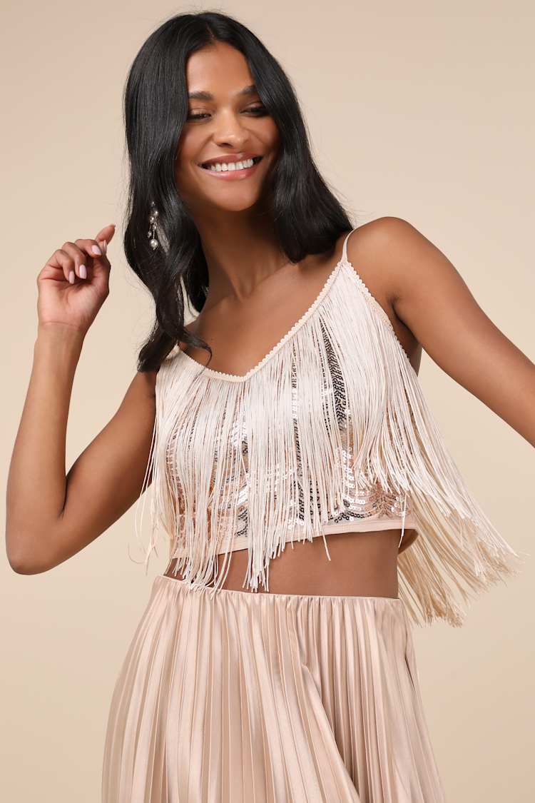 get in the groove champagne sequin fringe bodycon dress Sequin Fringe Dress in Champagne