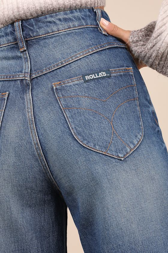 Rolla's Studio Flare Medium Wash Wide-leg High Rise Jeans In Blue