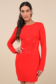 Confident Queen Red Long Sleeve Corset Bodycon Mini Dress 3