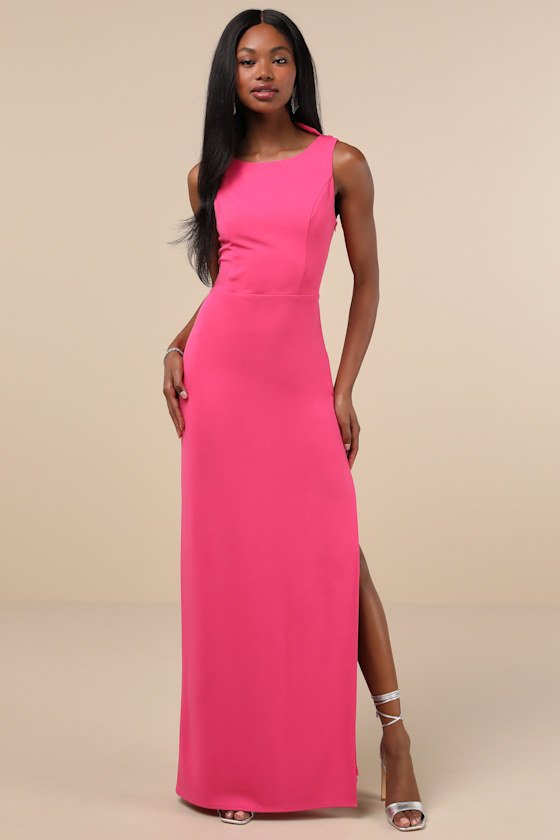 Perfected Poise Hot Pink Bow Cutout Column Maxi Dress 2