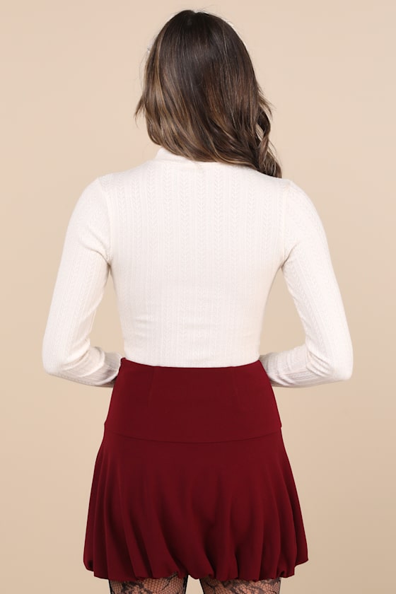 LULUS EXCEPTIONALLY AESTHETIC WINE RED HIGH-RISE BUBBLE-HEM MINI SKIRT