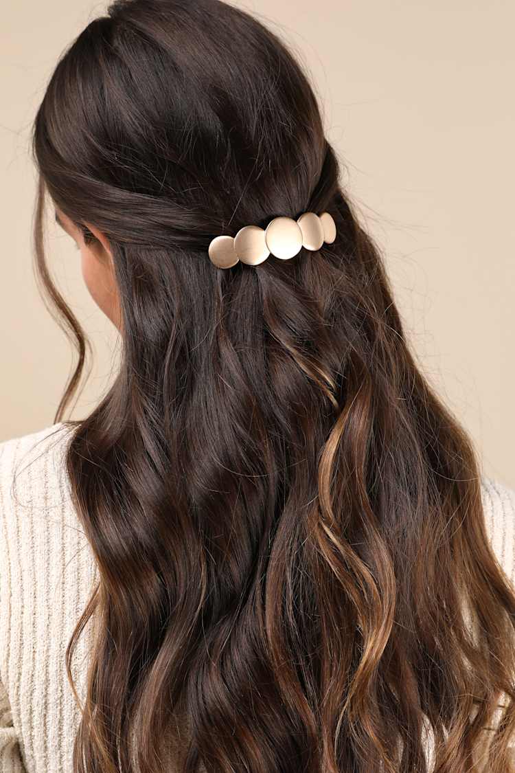Matte Gold Hair Clip - Gold Barrette - Circle Hair Clip - Lulus display picture 3
