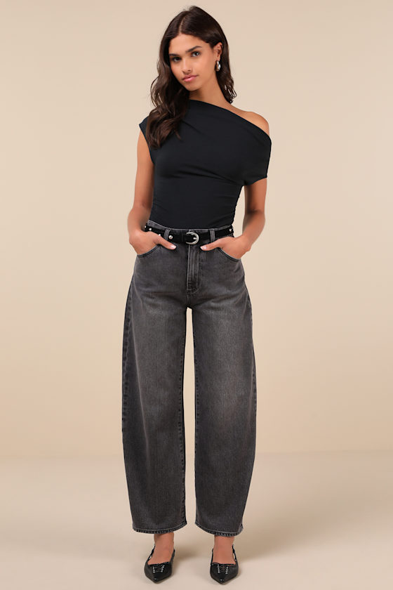 Rolla's Gigi Washed Black High-rise Barrel Jeans In Black