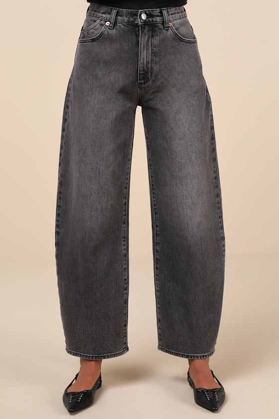 Rolla's Gigi Washed Black High-rise Barrel Jeans In Black