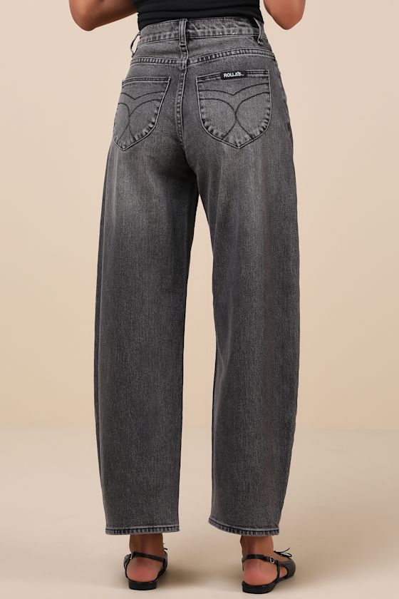 Rolla's Gigi Washed Black High-rise Barrel Jeans In Black