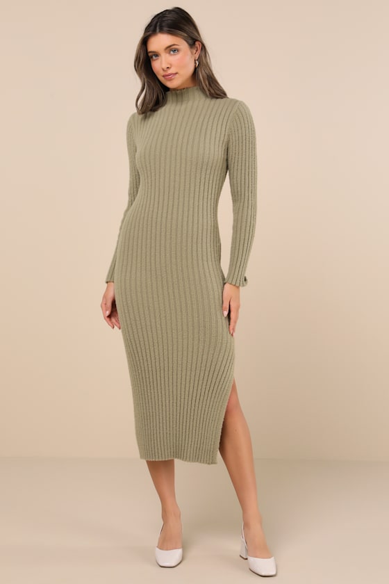 Irresistible Feelings Olive Fuzzy Knit Midi Sweater Dress 4
