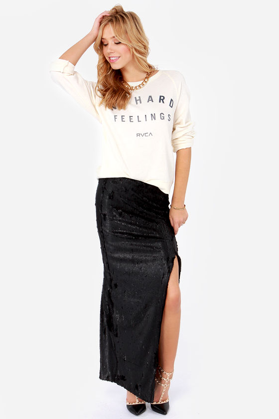black sequin maxi skirt