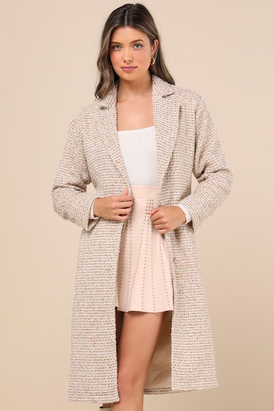 Seasonal Sophisticate Tan Tweed Belted Two-Tone Coat 3