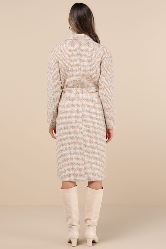Tan Tweed Coat - Belted Two-Tone Coat - Peacoat - Long Coat Tan Tweed Coat - Belted Two-Tone Coat - Peacoat - Long Coat