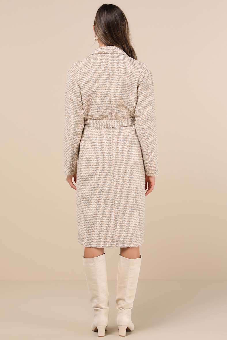 Seasonal Sophisticate Tan Tweed Belted Two-Tone Coat