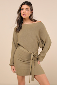 Modern Comfort Olive Green Dolman Sleeve Mini Sweater Dress 4