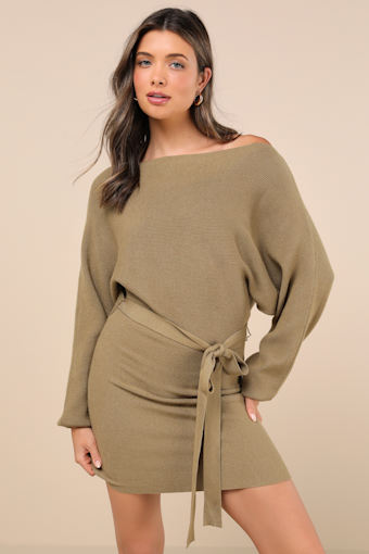 Modern Comfort Olive Green Dolman Sleeve Mini Sweater Dress 4