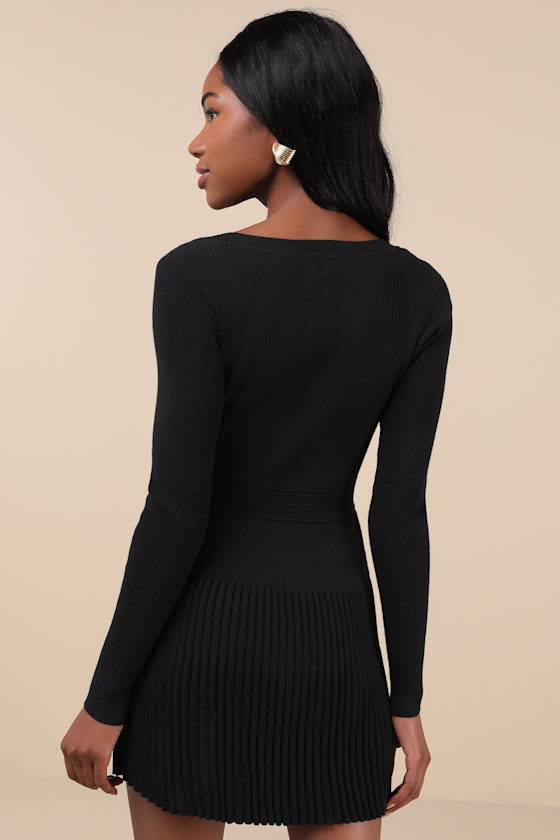 Chicest Crush Black Ribbed Long Sleeve Mini Sweater Dress 1