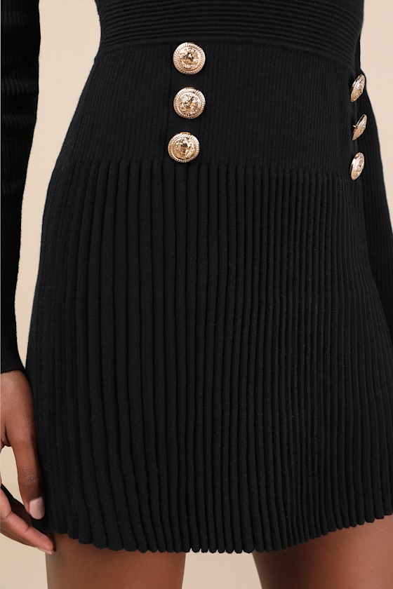 Lulus Chicest Crush Black Ribbed Long Sleeve Mini Sweater Dress In Black