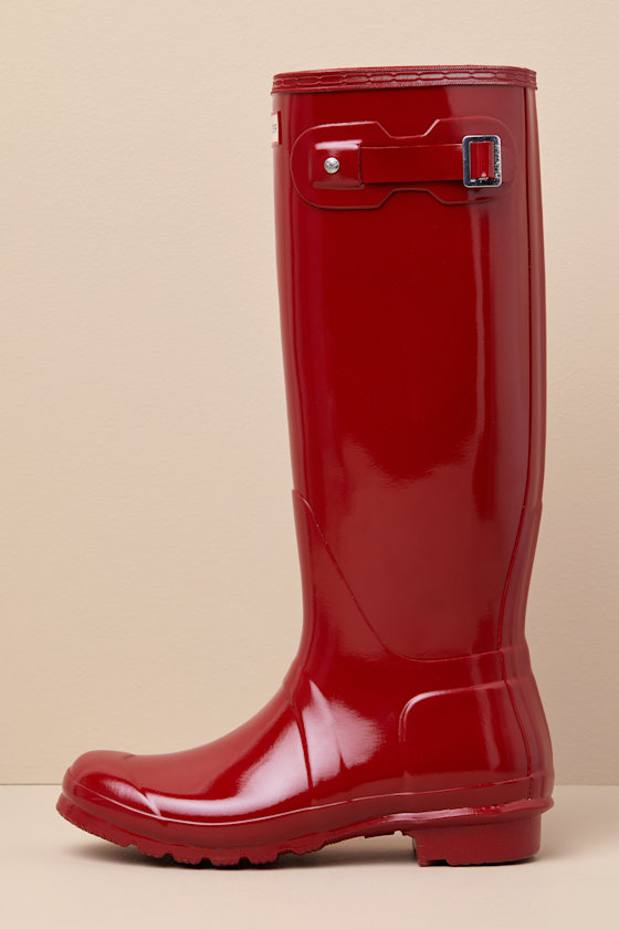 HUNTER ORIGINAL TALL MILITARY RED GLOSSY RAIN BOOTS