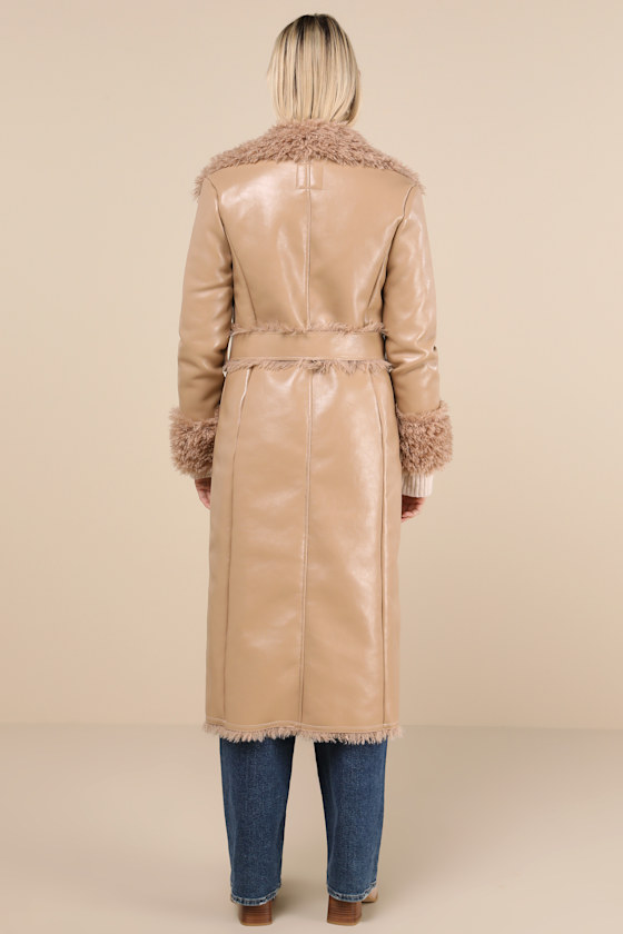 Cool Nights Tan Vegan Leather Shearling Coat 1