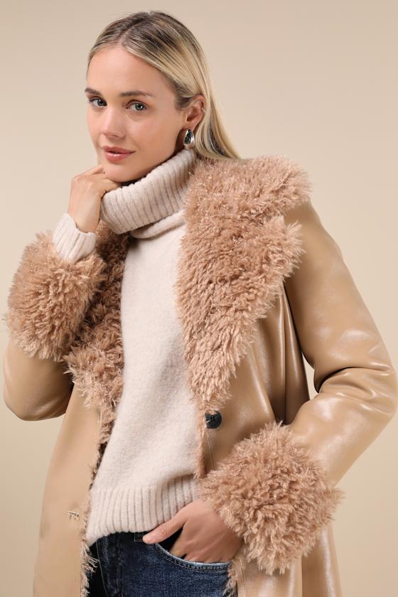 Shop Avec Les Filles Cool Nights Tan Vegan Leather Shearling Coat