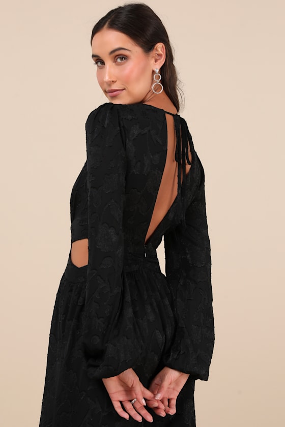 Lulus Ravishing Marvel Black Burnout Floral Cutout Wide-leg Jumpsuit In Black
