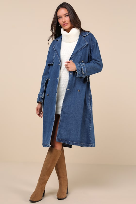 Trendsetting Weather Medium Wash Denim Trench Coat 5