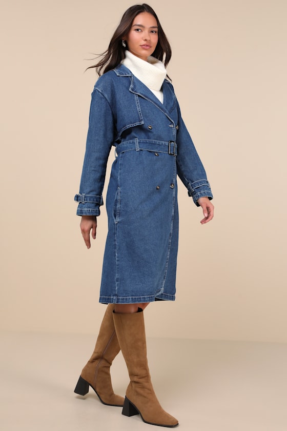 Trendsetting Weather Medium Wash Denim Trench Coat 7