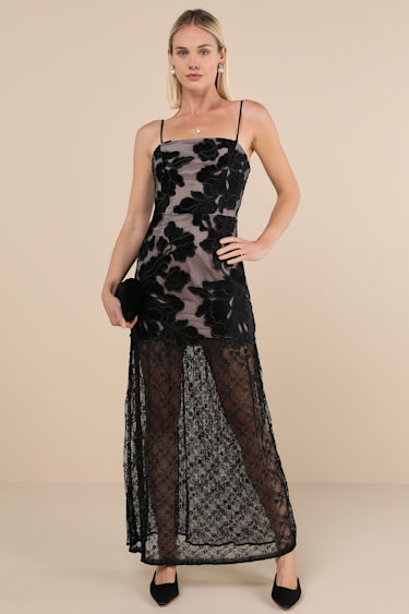 Zara Black Lace Convertible Maxi Dress
