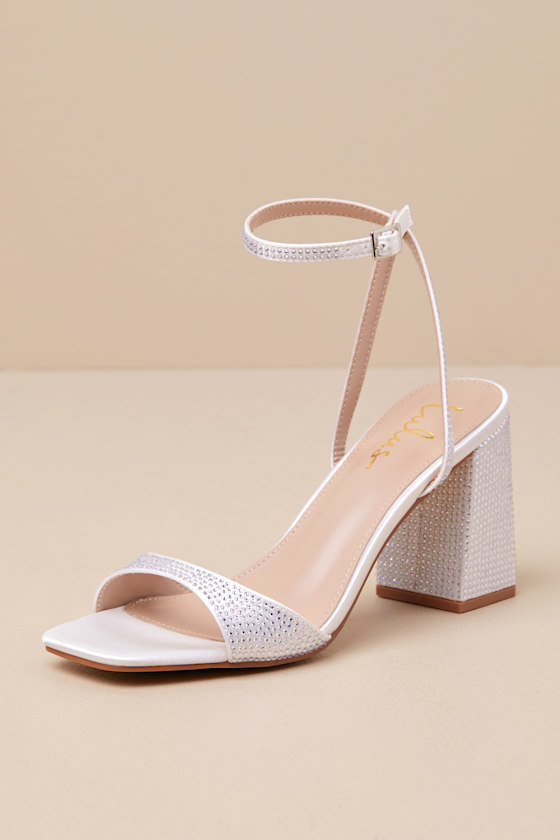 Lulus Callerie White Rhinestone Ankle Strap High Heel Sandals In White