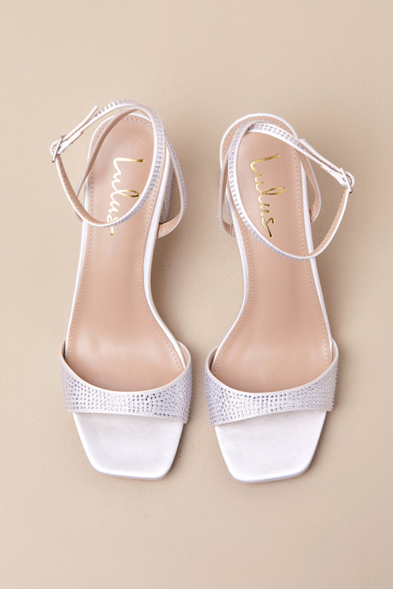 Lulus Callerie White Rhinestone Ankle Strap High Heel Sandals In White